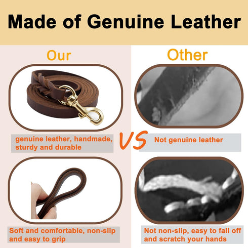 Leather Dog Leash 5ft for Small Dogs,Braided Leather Leash and Dog Collar Set,Strong Dog Training Leash,Soft Comfortable Dog Training Leather Leas...