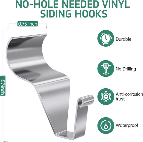 Vinyl Siding Hooks, (30 Pack) Heavy Duty Vinyl Siding Hangers Clips, No Drill No Hole House Hook for Hanging Outdoor Lights Wreath Decor on Patio ...