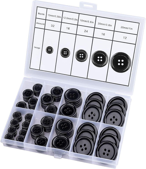 100 Pcs Premium Mixed Resin Sewing Buttons, ONLYWEE Eco-Friendly 4-Hole Craft Buttons, 5 Sizes of Black Buttons Suitable for Sewing, DIY and Holid...