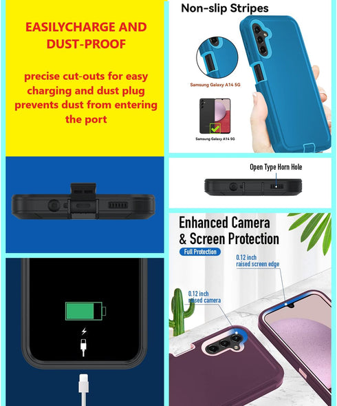 Cellular Phone Case for Samsung Galaxy A14 5G, Heavy Duty Protective, Military Grade, Shockproof, Dust-Proof, Teal/White...