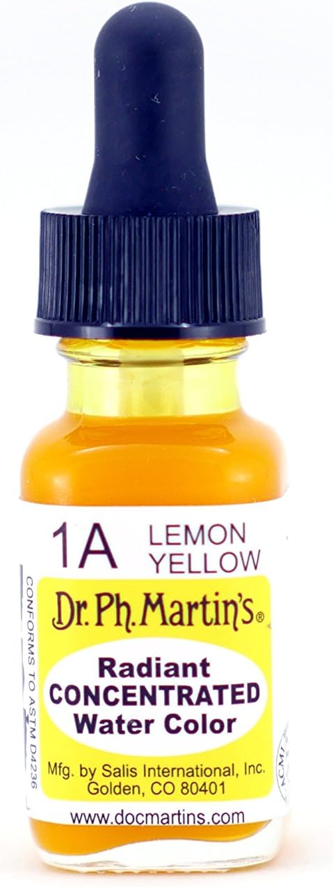 Dr. Ph. Martin's Radiant Concentrated Water Color (1A) Watercolor Bottle, 0.5 oz, Lemon Yellow, 1 Bottle...