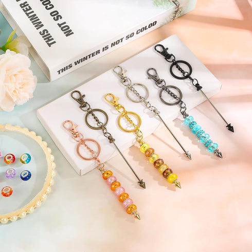 18Pcs Beadable Keychain Bar Bulk, Colorful Plating Alloy Beaded Keychain, Blank Keychain Making Supplies DIY...