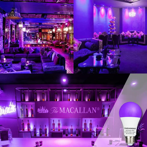 FAGUANGAO LED Black Light Bulb,9W(75Watt Equivalent) A19 UV Blacklight Bulb,120V,UVA Level 390-400nm,E26 Medium Base,Glow in The Dark for Blacklig...