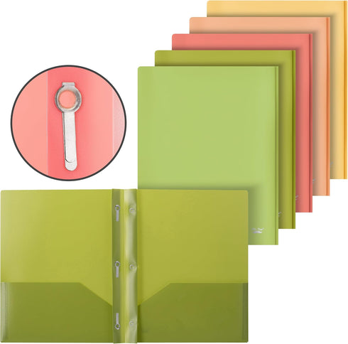 Mr. Pen- Plastic Folders with Pockets and Prong, 5 Pack, Assorted Colors, Pocket Folders, Folders with Prongs, File Folders with Fasteners, 2 Pock...