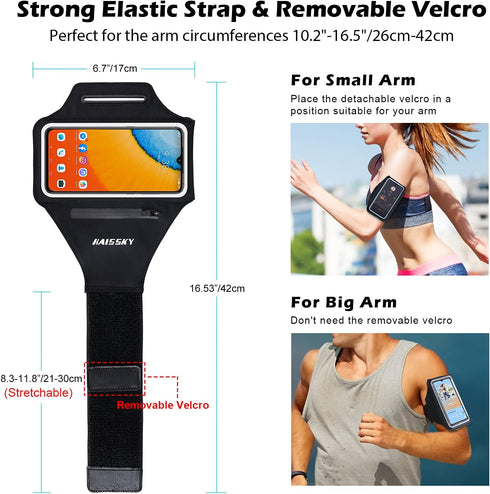 Running Armband with Earphone Bag Cell Phone Armband for iPhone 16/15/14/13/12 Pro, Galaxy S21/S20, Water Resistant Sports Phone Holder & Zipper S...