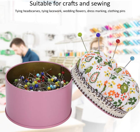 500Pcs Glass Pin, Sewing Pins Ball Glass Head Pins Needle Tinplate Box Cloth Pin Cushion Quilting Decorating Tool Sewing CraftsStraight Pins...