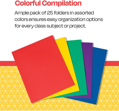 School Smart Smooth 2-Pocket Folder with Fasteners, Assorted Colors, Pack of 25...