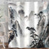Japanese Shower Curtain, Asian Landscape Painting Oriental Ink Watercolor Mountain Tree Abstract Bath Curtains, Black Print Fabric Bathroom Access...