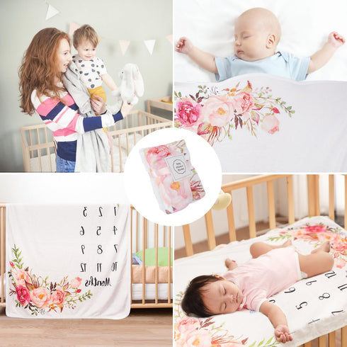 Baby Monthly Milestone Blanket for Boy Girl Soft Floral Memory Blanket Newborn Growth Chart Milestone Blanket Cute Photo Background Blanket with W...