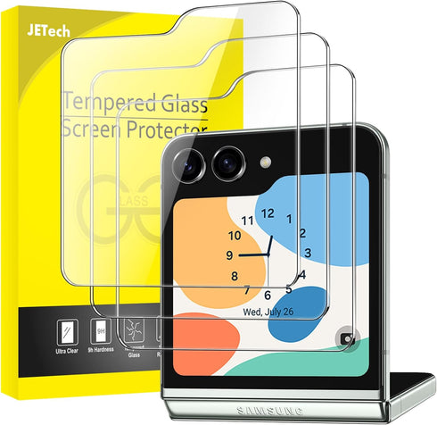 JETech Front Screen Protector for Samsung Galaxy Z Flip 5, 9H Tempered Glass Film, Anti-Scratch, HD Clear, 3-Pack...