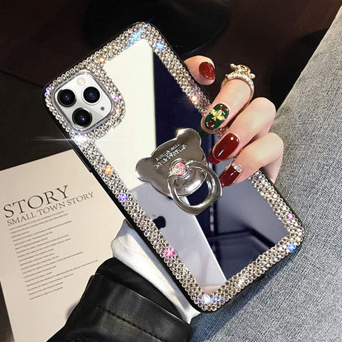 LUVI Compatible with iPhone 12 Pro Max Diamond Glitter Case Makeup Mirror with Ring Holder Kickstand Stand Bling Rhinestone Crystal Cute for Women...