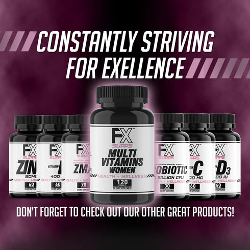 FXSUPPS Multivitamin for Women with Vitamin C, Vitamin D, Vitamin E, Zinc for Immune Support - Vegan Women's Multivitamin with Biotin, Iron, Antio...