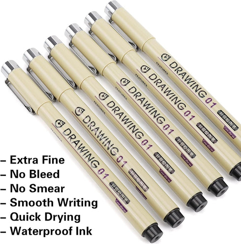 Extra Fine Point Writing Pens: 6 Black Ultra Thin 0.25mm No Bleed Smooth Annotation Bible Journaling Study Supplies Waterproof 01 Micro Line Needl...