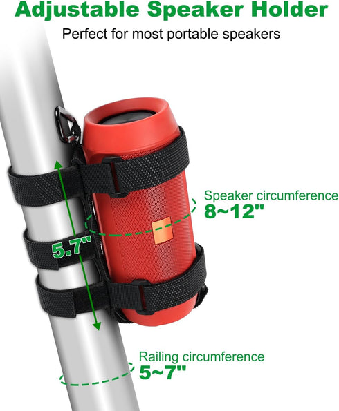 GOFORWILD Portable Speaker Mount, Waterproof Speaker Strap for Bluetooth Wireless Speakers, Compatible with Golf Cart Railing/Bike/Moto/Boat/ATV,B...
