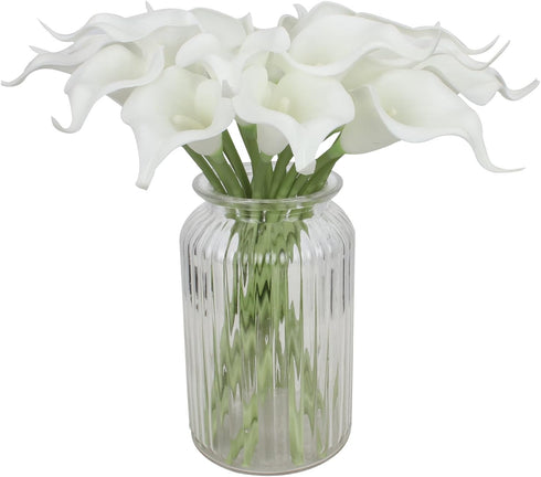 Duovlo 20pcs Calla Lily Bridal Wedding Bouquet Lataex Real Touch Artificial Flower Home Party Decor (Pure White)...