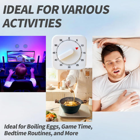 Square 60 Minute Mechanical Kitchen Timer - Visual Kitchen Cooking Timer Clock with Loud Alarm - No Batteries Required - Ideal for Cooking, Baking...