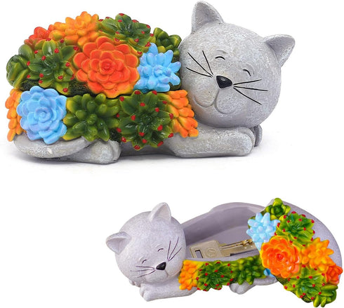 Outdoor Cat Key Hider Statue - Cute Succulent Cat Hide a Key Outdoor Decorative - Small Gift Box for Women, Home Decor & Cat Gifts (Cat)...