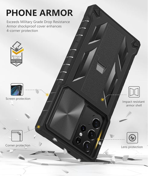 Case for Samsung Galaxy S22 Ultra 5G: Military Grade Drop Proof Rugged Protective Phone Cover with Built-in Kickstand & Slide |Shockproof Bumper P...