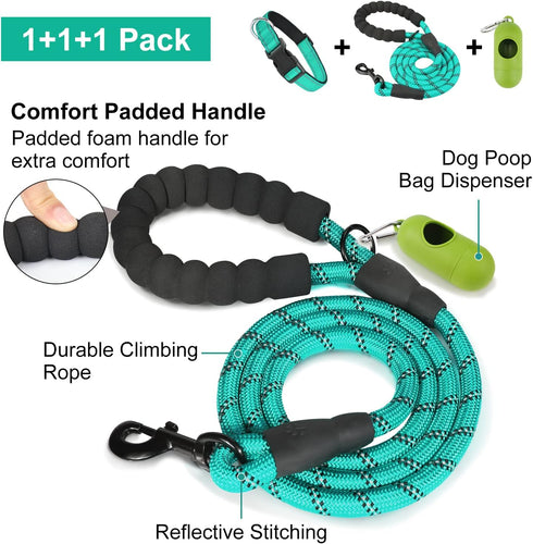 Dynmeow Reflective Dog Collar and Leash Set, 6FT Strong Climbing Rope Leash with Padded Handle, Adjustable Pet Collar with Soft Neoprene Padding f...