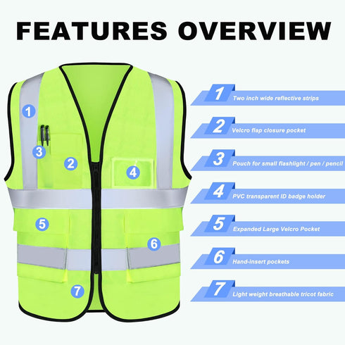 XPCARE 2-Pack Reflective Safety Vest For Women Men - High Visibility Security Vest- Pockets and Zipper Front - Neon Green Color...