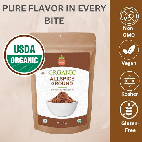 SPICY ORGANIC Pure Organic Allspice Ground 4 oz. - Certified USDA Organic - Allspice Seasoning for Baking, Marinades, Pickling, Stews, Sauces, and...