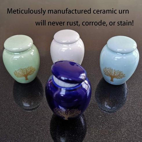 Mini Cremation Urns for Human Ashes Set of 4 - Tree of Life Small Keepsake Urns - Ceramic Adult Dog Cat Ashes Holders Miniature Memorial Funeral U...
