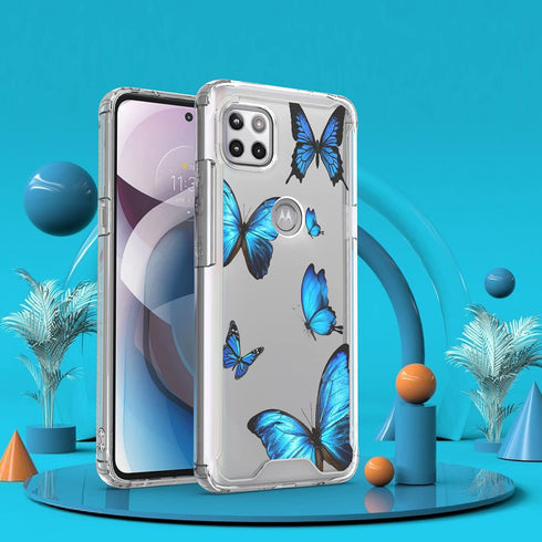 Cell Phone Case for Motorola Moto One 5G Ace, Moto One 5G Ace Case Clear Acrylic Backing with Blue Butterfly Design, Flexible TPU Bumper Shockproo...