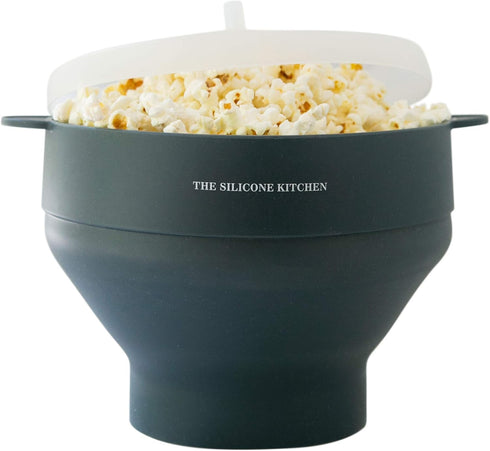 The Silicone Kitchen Silicone Microwave Popcorn Maker Collapsible Bowl, Non-Toxic, Dishwasher Safe, Dark Blue...
