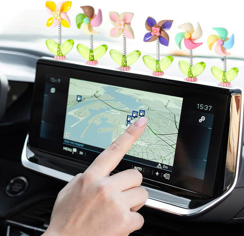 Cute Windmill Car Dashboard Decorations, 6 Pcs Mini Paste Shaking Head Windmill Car Mirror Dashboard Plant Decor for Car Interior Home Office Desk...