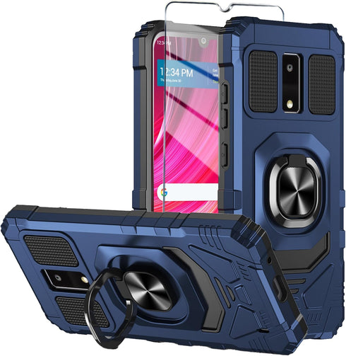 for BLU View 4 Phone Case with Tempered Glass Screen Protector,Military Grade Heavy Duty Shockproof Protective Cover,with Ring Kickstand Full-Body...