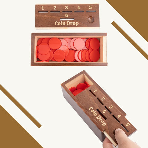 Wooden Coin Drop Game,Penny Game with 50 Coins,Game Box and 1 Dice for 2-6 Players.A Fun Board Game to Interact with Family and Friends...