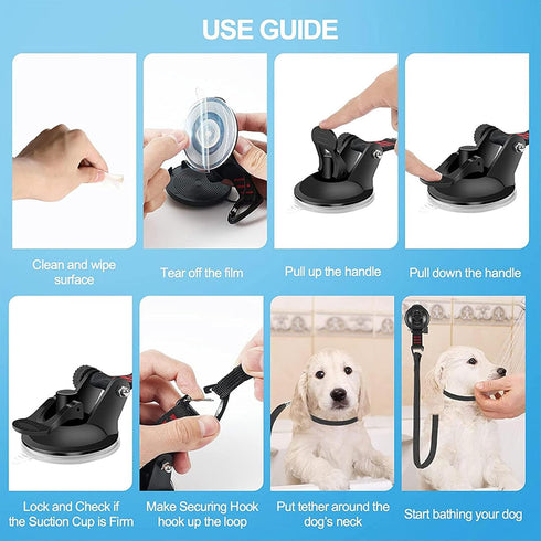 Dog Bathing Tether with Heavy Suction Cup, Dog Grooming Tub Restraint Leash with Adjustable Collar, Dog Bathing Suction Cup Tether for Pet Dog Cat...