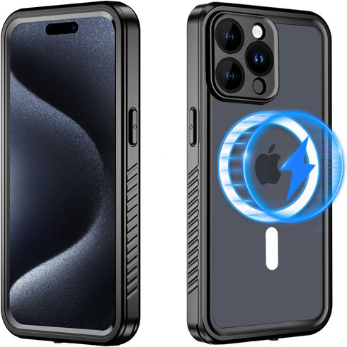 Magnetic for iPhone 15 Pro Max Case Waterproof with Built-in Screen Protector,Compatible with MagSafe Shockproof Dustproof Heavy Duty Full Body Co...