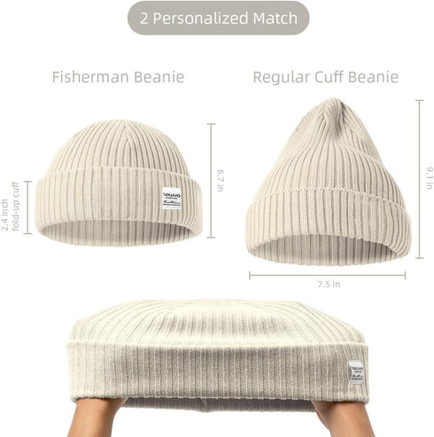 zowya Fisherman Beanie or 2 in 1 Regular Cuff Knit Beanie for Men Women Warm Rib Watch Skull Cap...