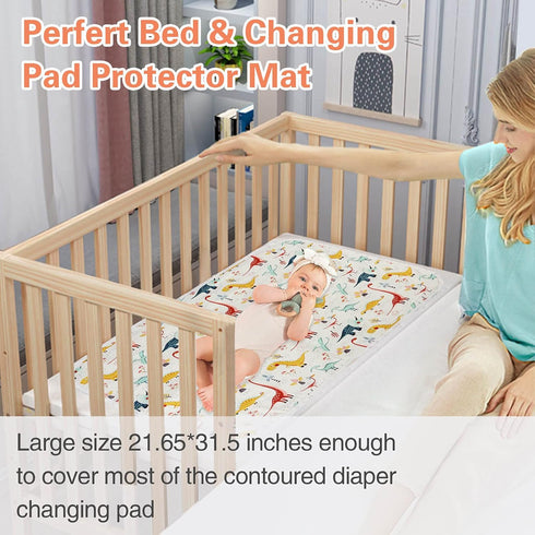 Baby Diaper Changing Pad, 21 5/8" x 31.5" Waterproof Changing Pad Liners 2Pack - Reusable Soft and Absorbent Portable Changing Mat(Dinosaur2PCS)...