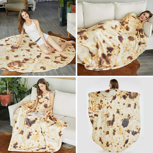 SeaRoomy Burritos Tortilla Throw Blanket, Tortilla Wrap Blanket, Novelty Tortilla Round Blanket Giant Tortilla Round Soft Blanket for Adults and K...