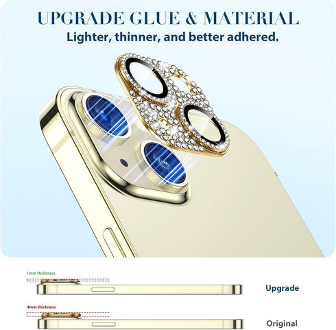 Goton for iPhone 15 Plus/iPhone 15 Camera Lens Protector, Bling Tempered Glass Camera Screen Protector Glitter Diamond Metal Lens Cover for 15 Plu...