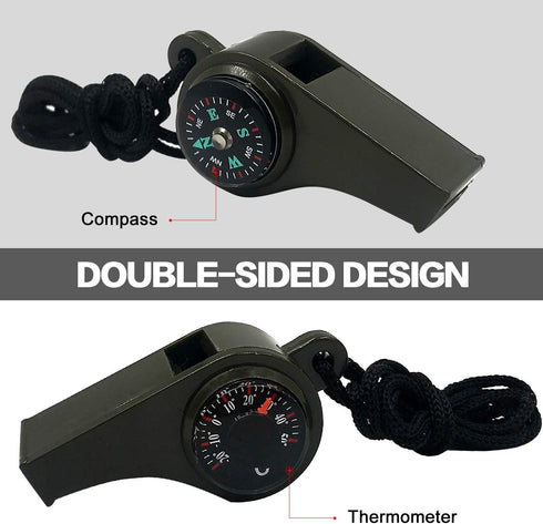2 Pack Emergency Survival Whistle, 3-in-1 Emergency Whistles with Compass and Thermometer, Loud Safety Whistle with Lanyard for Outdoor Hiking...