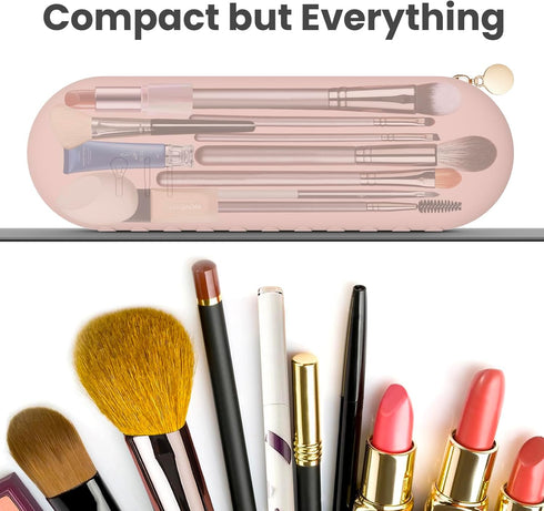 Travel Makeup Brush Holder, Magnetic Anti-fall Out Silicon Portable Cosmetic Face Spacious Brushes Holder, Skinsoft and Sleek Makeup Tools Organiz...