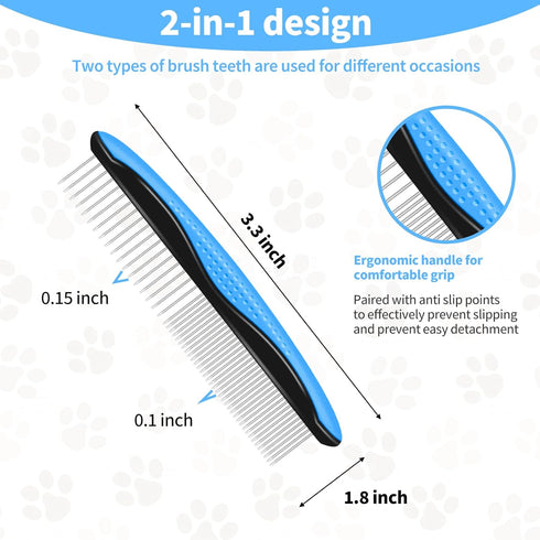 Dog Grooming Brush and Metal Comb, Undercoat Rake for Dogs Grooming Supplies Dematting Deshedding Brush comb for Shedding (Blue)...