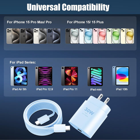 i-Phone 15 Pro Max Charger Fast Charging, 30W USB C i-Phone 15 Pro Max Fast Charger Block with 6FT Long USB C Charging Cable for iPhone 15 Pro Max...