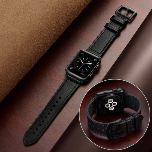 OUHENG Compatible with Apple Watch Band 49mm/46mm/45mm/44mm/42mm, Sweatproof Genuine Leather and Rubber Hybrid Band for iWatch Ultra 2/1 Series 10...