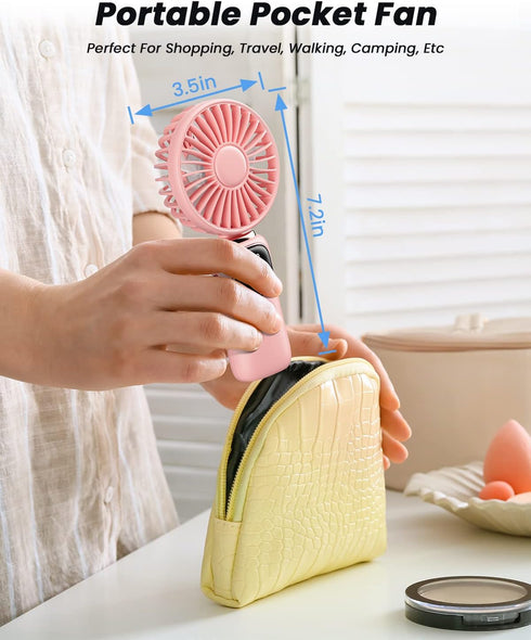 Portable Handheld Fan, 4000mAh Battery Operated Fan with LED Display, Handheld/Neck/Desk 3 in 1 Personal Small Fan, 90° Foldable Desk Fan with Bas...