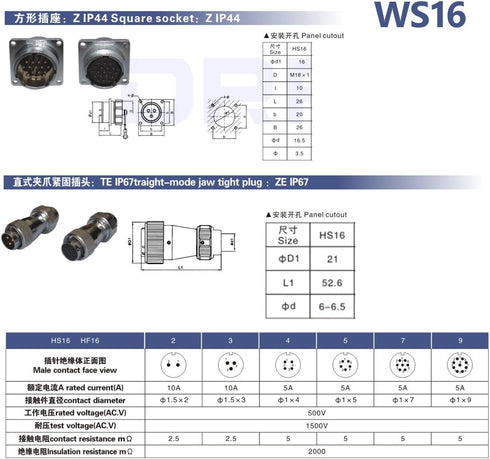 DRRI DRRI WS16 ?16mm 2pin 3pin 4 pin 5pin 6pin 7pin 9pin Metal Square Flange Panel Mount Aviation Cable Connector (2pin)...
