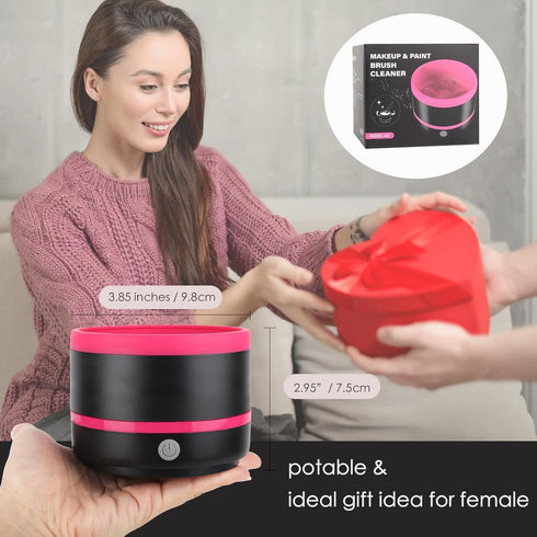 Electric Makeup Brush Cleaner Machine, Quick Cleaning Make Up Brush Washing Tool, Fast Spin and Clean in Seconds - Black & Pink...
