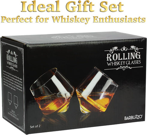 Barbuzzo Rolling Whiskey Glasses (Set of 2) – Hand-Blown Stemless Whiskey Glasses That Roll for Better Aeration – Perfect for a Variety of Spirits...