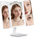 Travel Makeup Mirror, Rechargeable 1X/3X/5X Magnifying Trifold Makeup Mirror with Lights, 3 Color Lights, Touch Control Lighted Vanity Compact Mir...
