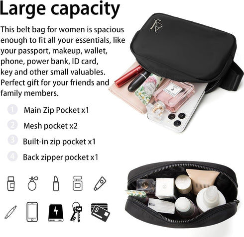 Waist Pack for Women and Men, Fanny Pack Purse with Adjustable Strap, Waterproof, Large Capacity, for Travel Hiking (Black),Sport,gift, Small...
