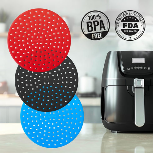 Reusable Air Fryer Liners 3 Pack for 5-7QT Fryers - 8" Round Silicone Air Fryer Liners - Easy to Clean Air Fryer Accessories - Non-Stick Parchment...