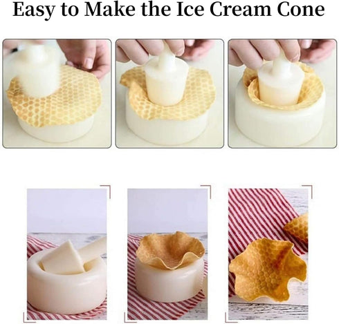 Crispy Waffle Cone Kit, Plastic Ice Cream Maker Cone Roller Forming Tool Cone Roller Egg Roll DIY Mold Waffle Cone Mold Kit for Kitchen...
